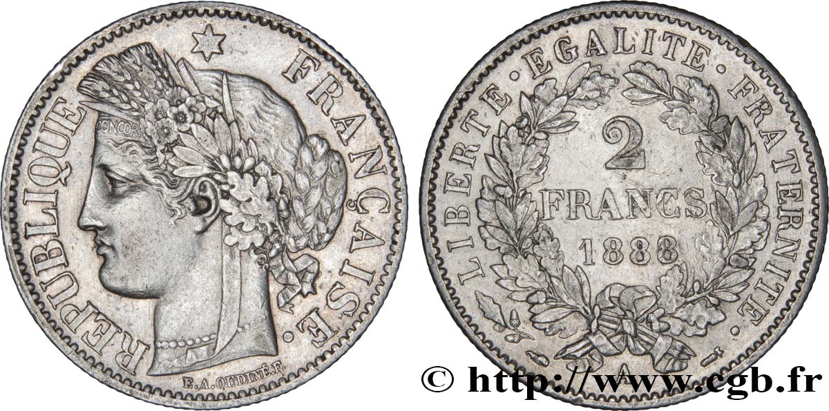 2 francs Cérès, avec légende 1888 Paris F.265/14 TTB48 