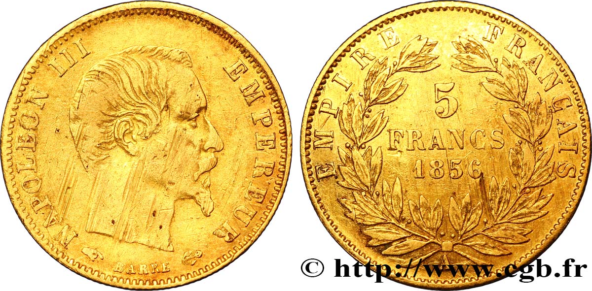 5 francs or Napoléon III, tête nue, grand module 1856 Paris F.501/2 TTB 