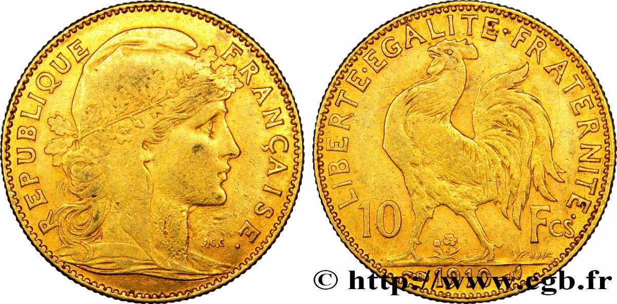 10 francs or Coq 1910 Paris F.509/11 MBC50 