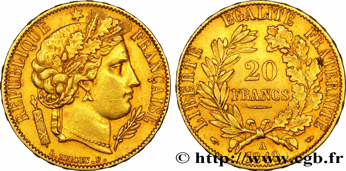 20 francs or Cérès 1849 Paris F.529/1 MBC50 