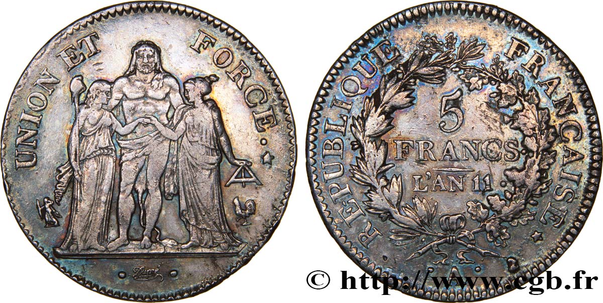 5 francs Union et Force, Union serré, seulement glands intérieurs 1803 Paris F.288/188 BB45 