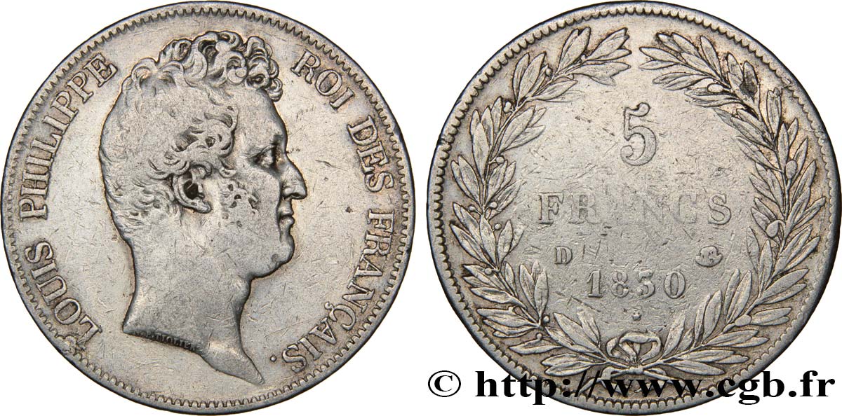 5 francs type Tiolier sans le I, tranche en creux 1830 Lyon F.313/3 TB20 