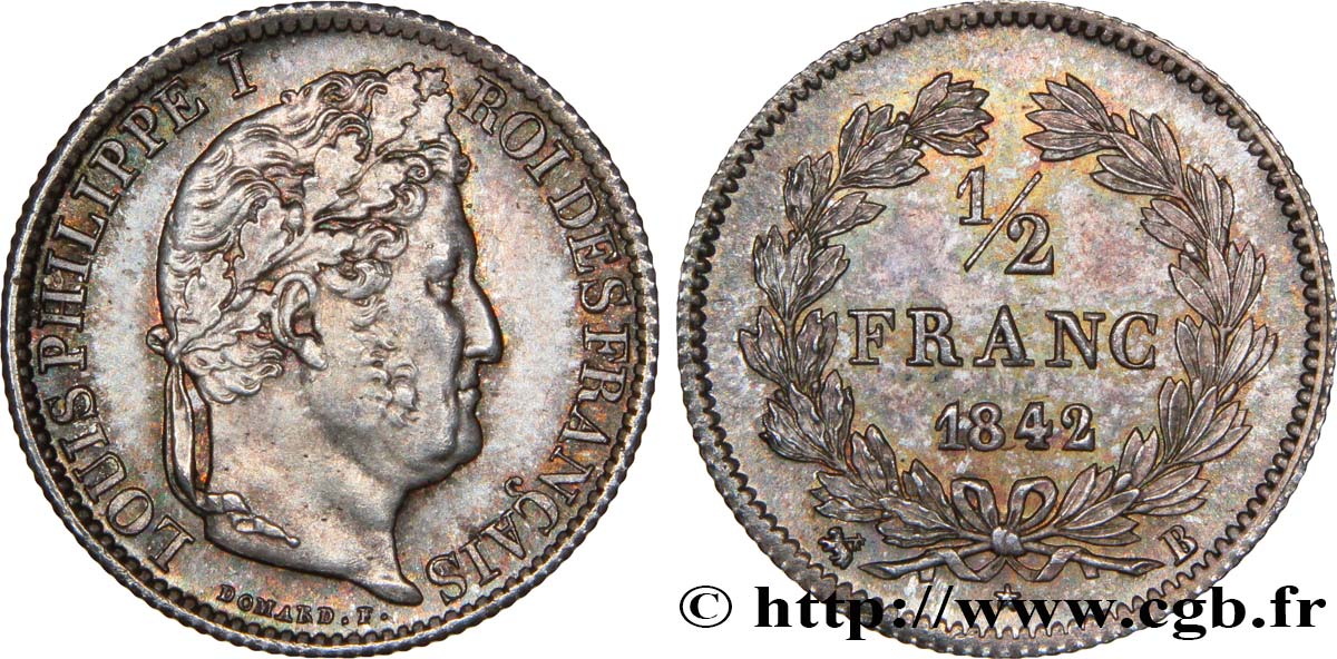 1/2 franc Louis-Philippe 1842 Rouen F.182/95 AU55 