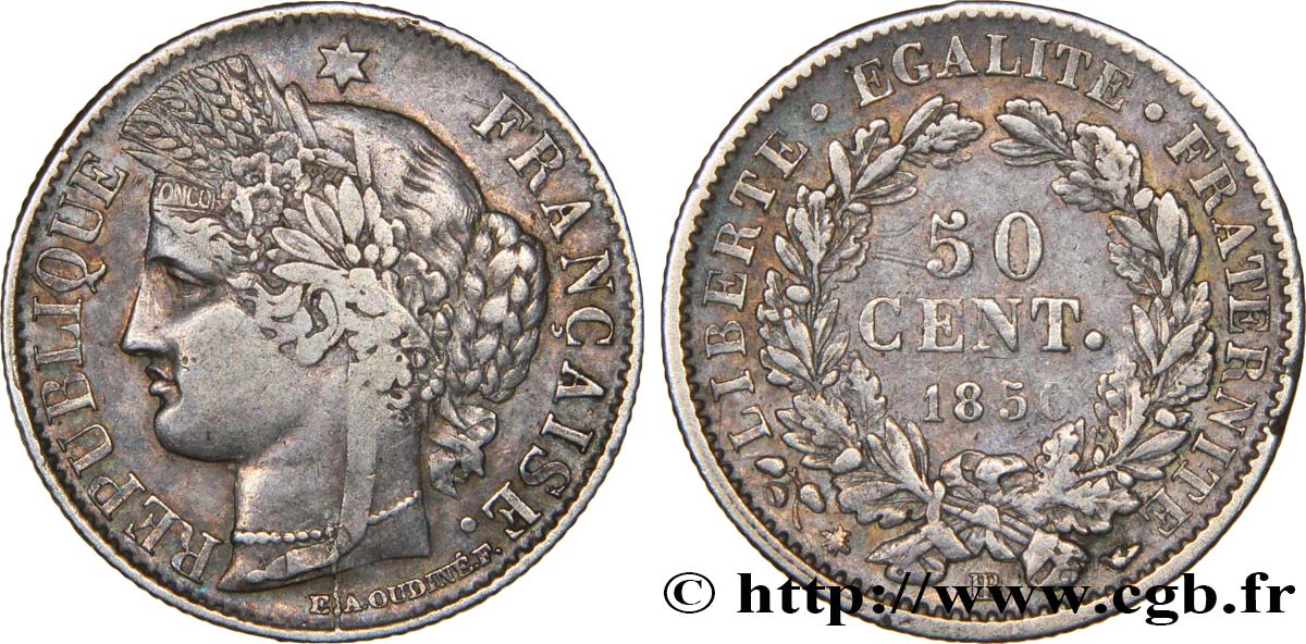 50 centimes Cérès, IIe République 1850 Strasbourg F.184/3 BB45 