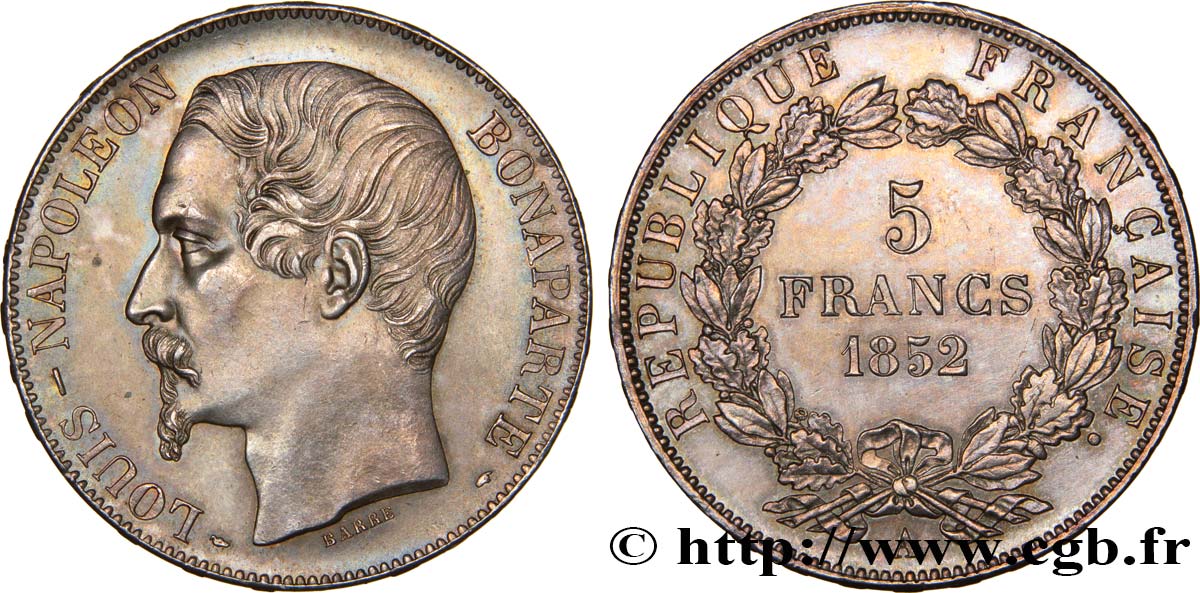 5 francs Louis-Napoléon, 2ème type 1852 Paris F.329/2 SUP60 