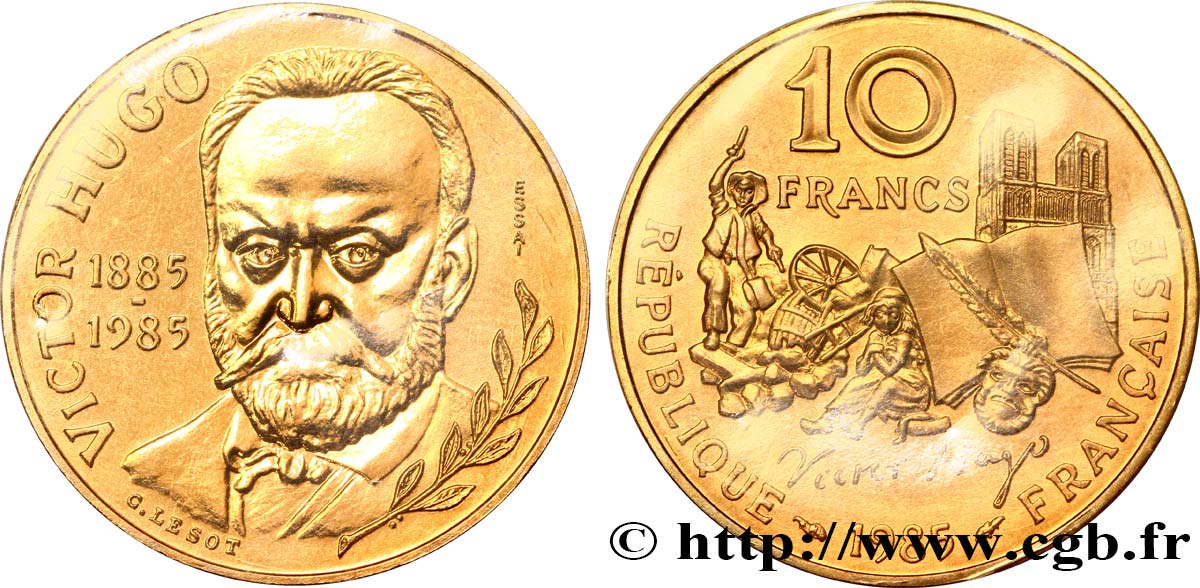 Essai de 10 francs Victor Hugo, tranche A 1985 Pessac F.370/1 MS65 