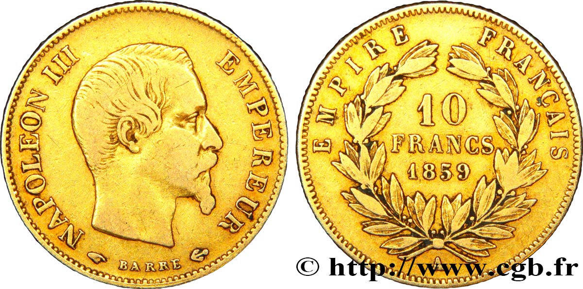 10 francs or Napoléon III, tête nue 1859 Paris F.506/7 BB40 