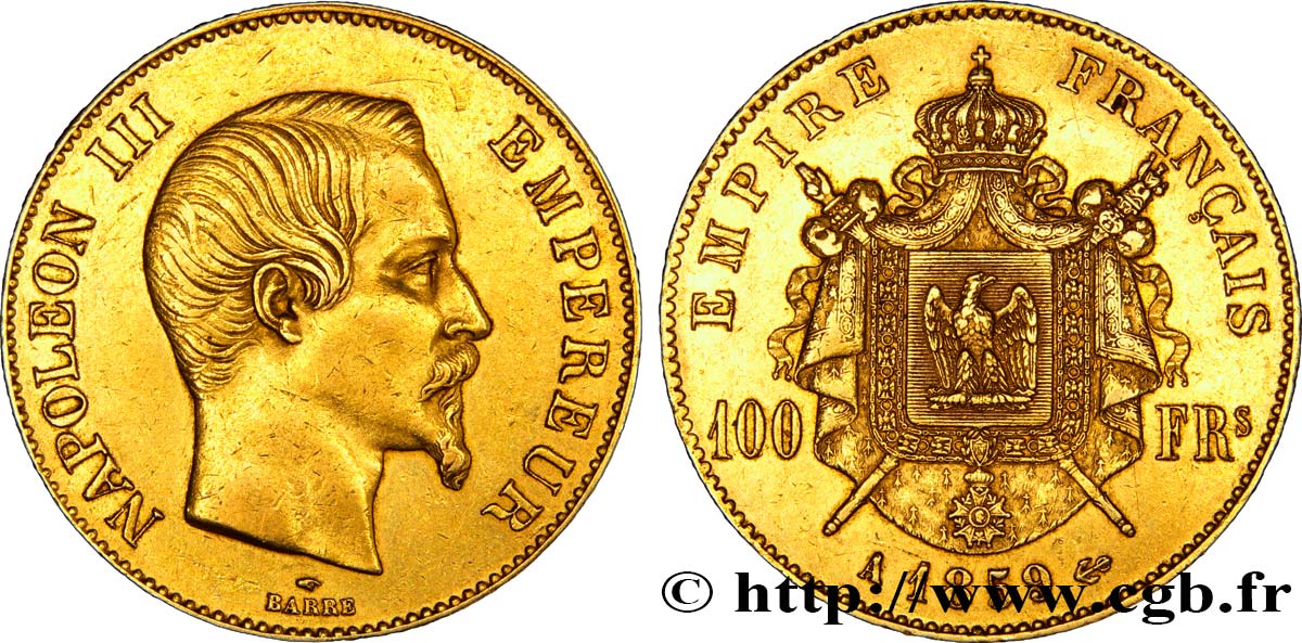 100 francs or Napoléon III, tête nue 1859 Paris F.550/7 XF48 