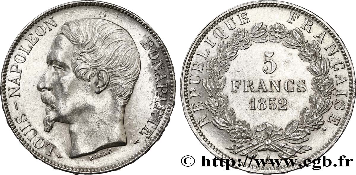 5 francs Louis-Napoléon, 1er type 1852 Paris F.329/1 SPL60 