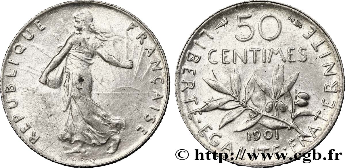 50 centimes Semeuse 1901  F.190/8 VZ58 
