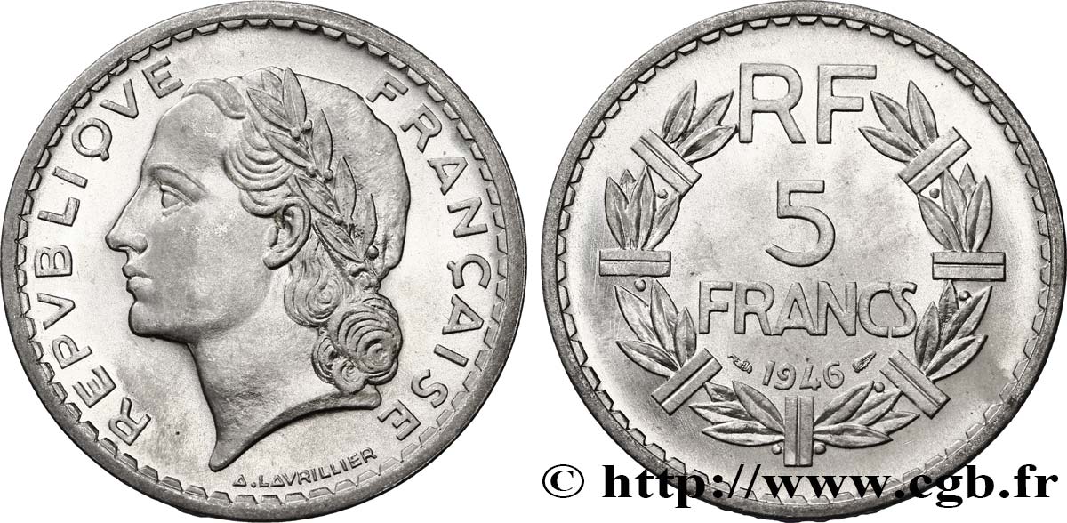 5 francs Lavrillier, aluminium 1946  F.339/6 ST65 