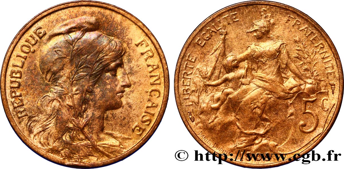 5 centimes Daniel-Dupuis 1909  F.119/20 SUP60 