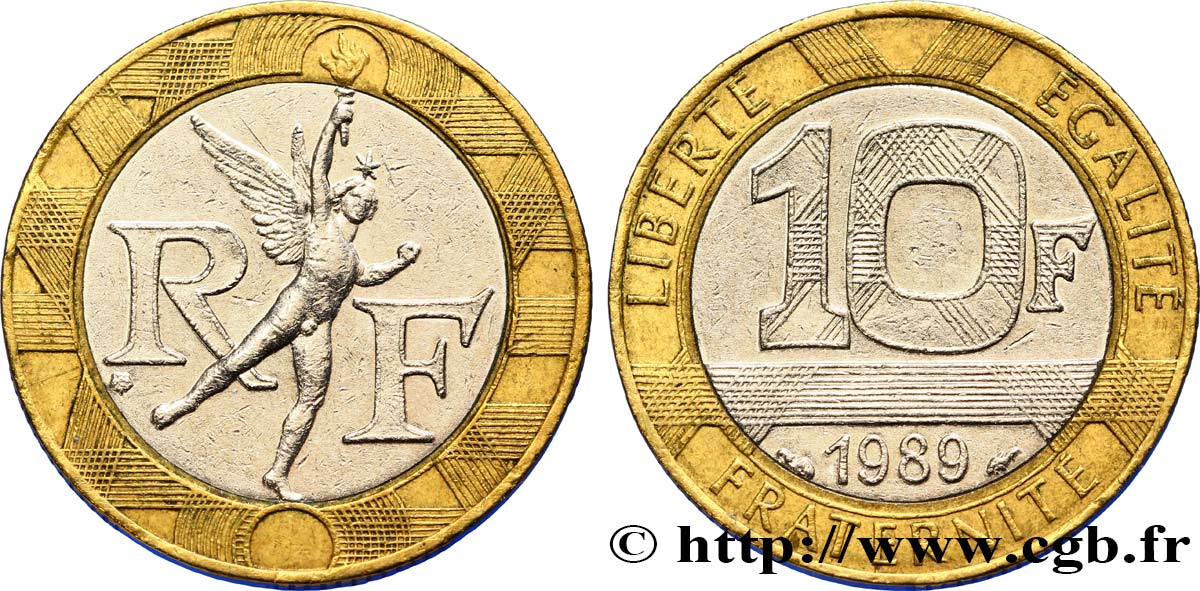 10 francs Génie de la Bastille, 13 cannelures 1989 Pessac F.375/4 AU50 
