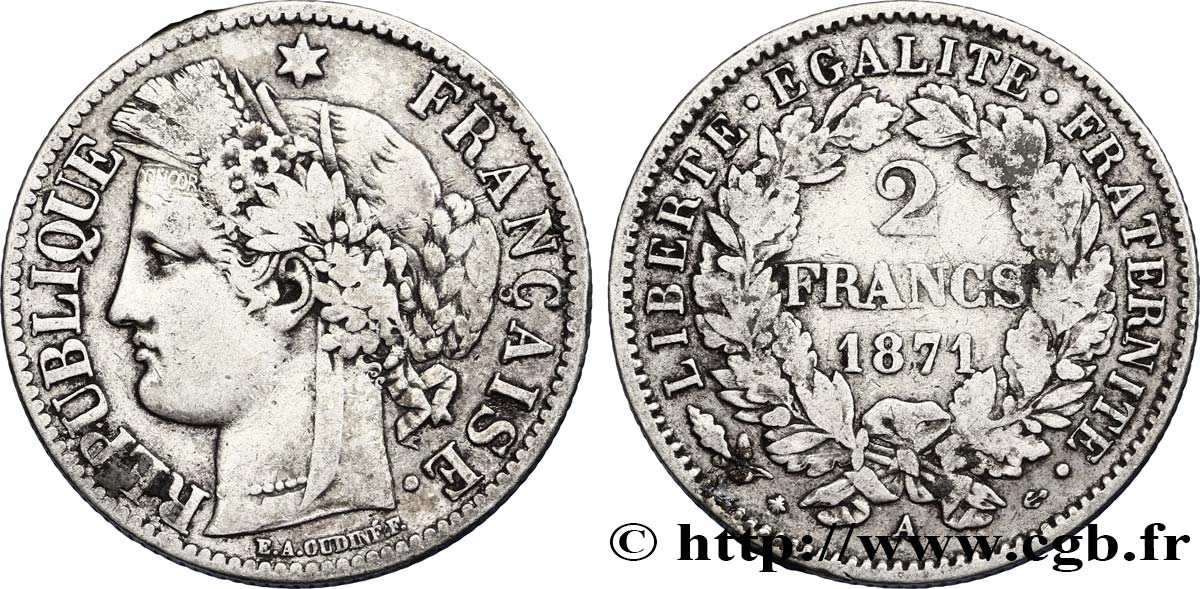 2 francs Cérès, avec légende 1871 Paris F.265/4 XF40 
