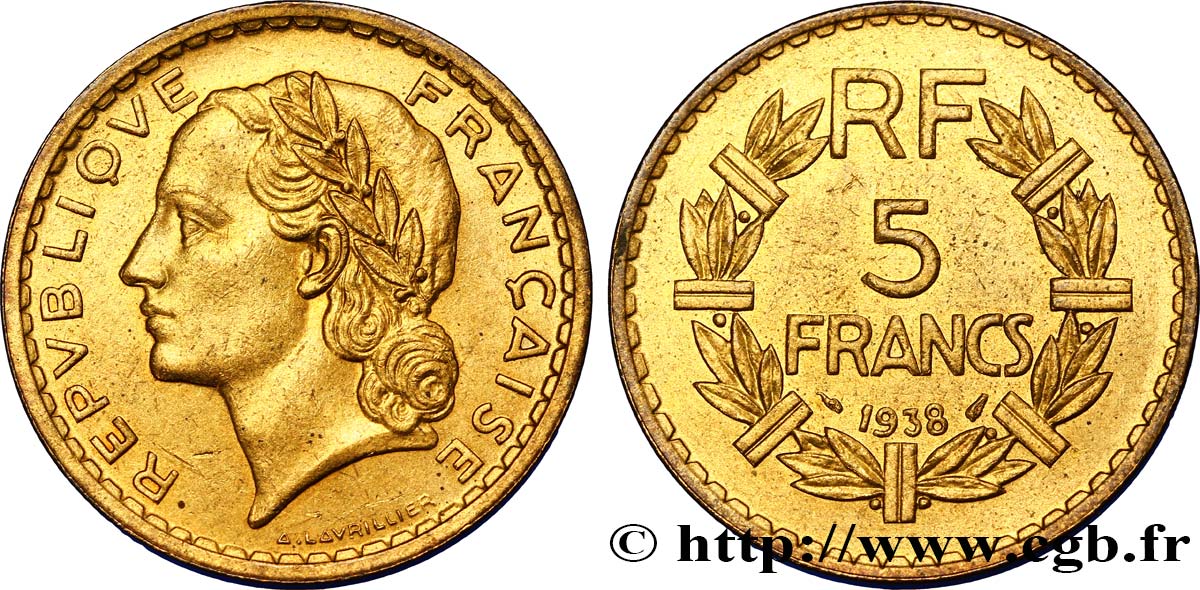 5 francs Lavrillier, bronze-aluminium 1938  F.337/1 MBC53 