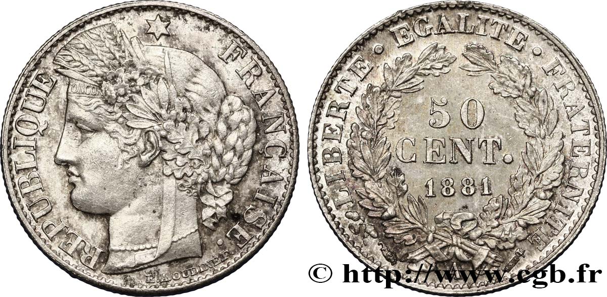 50 centimes Cérès, IIIe République 1881 Paris F.189/9 VZ60 