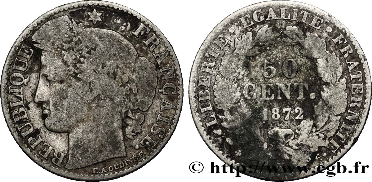 50 centimes Cérès, IIIe République 1872 Bordeaux F.189/4 RC12 