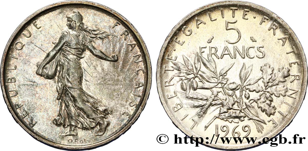 5 francs Semeuse, argent 1969 Paris F.340/13 MS63 