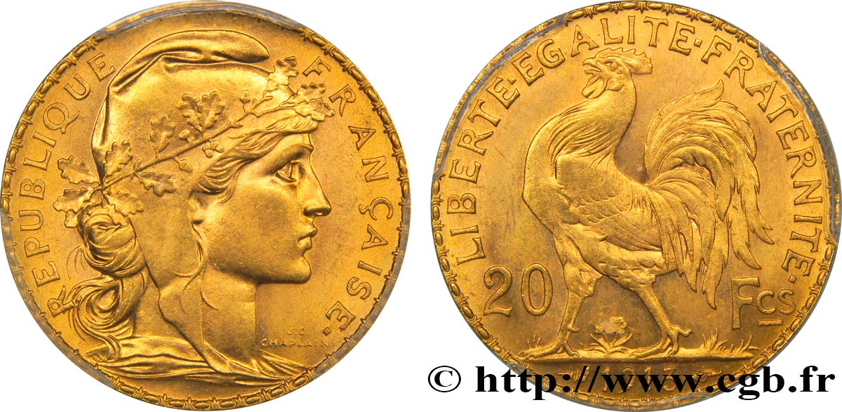 20 francs or Coq, Liberté Égalité Fraternité 1913 Paris F.535/7 SPL64 