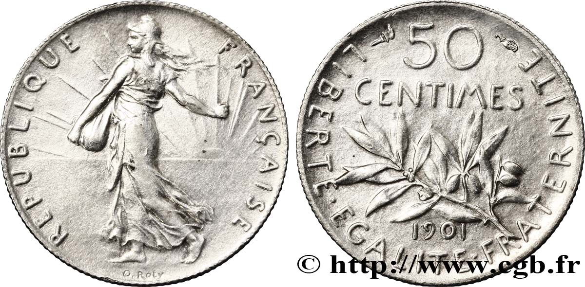 50 centimes Semeuse 1901 Paris F.190/8 MBC48 