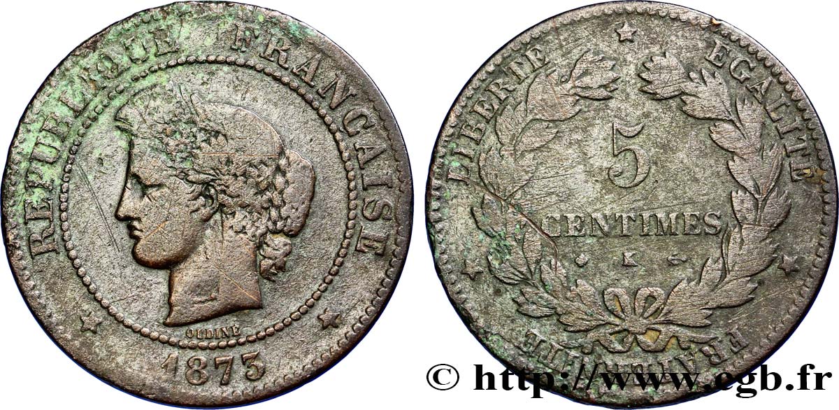5 centimes Cérès 1873 Bordeaux F.118/8 MB20 