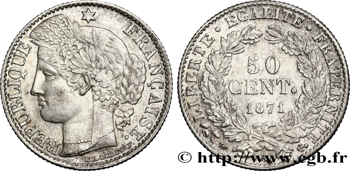 50 centimes Cérès, IIIe République 1871 Paris F.189/1 SUP58 