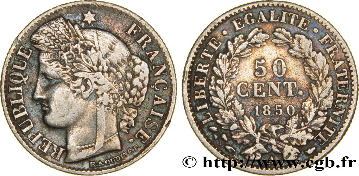 50 centimes Cérès, IIe République 1850 Paris F.184/2 TTB48 