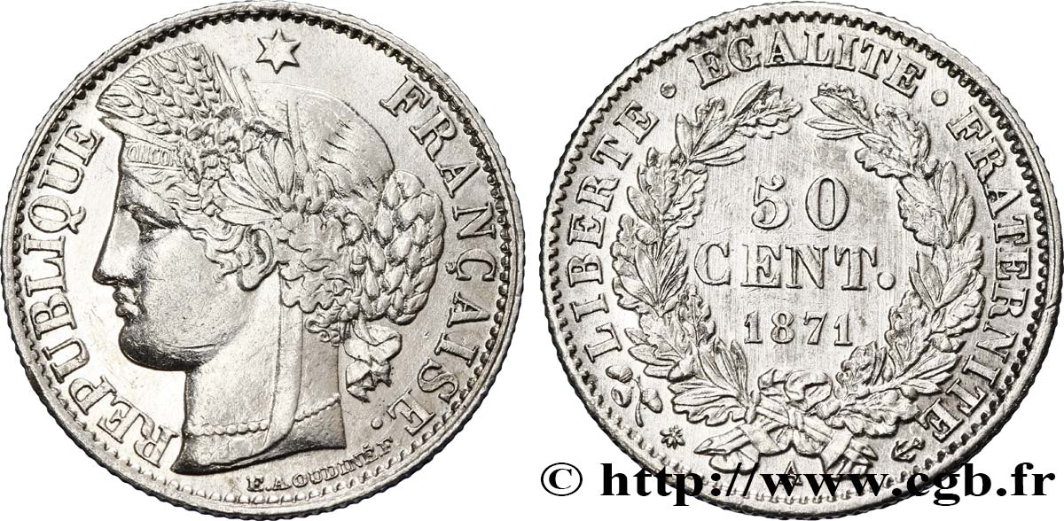 50 centimes Cérès, IIIe République 1871 Paris F.189/1 EBC58 
