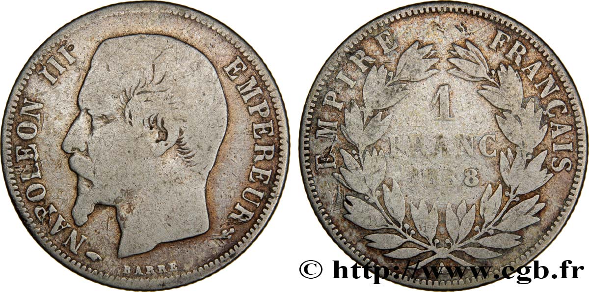 1 franc Napoléon III, tête nue  1858 Paris F.214/11 SGE12 