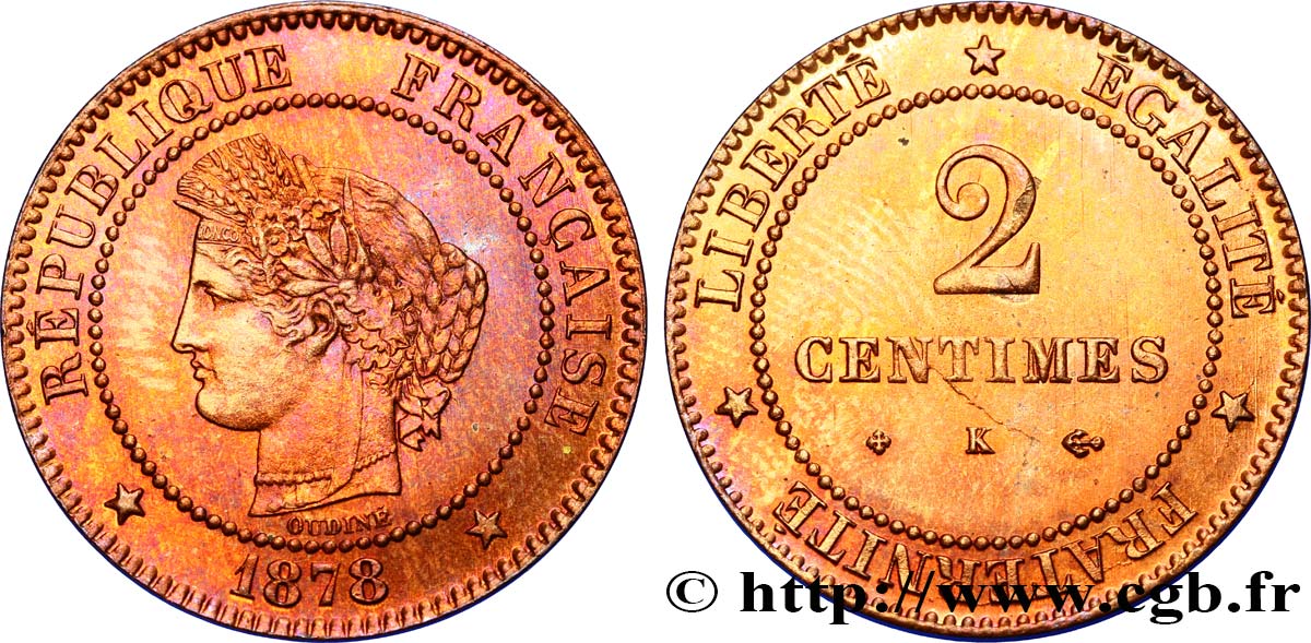 2 centimes Cérès 1878 Bordeaux F.109/4 MS63 