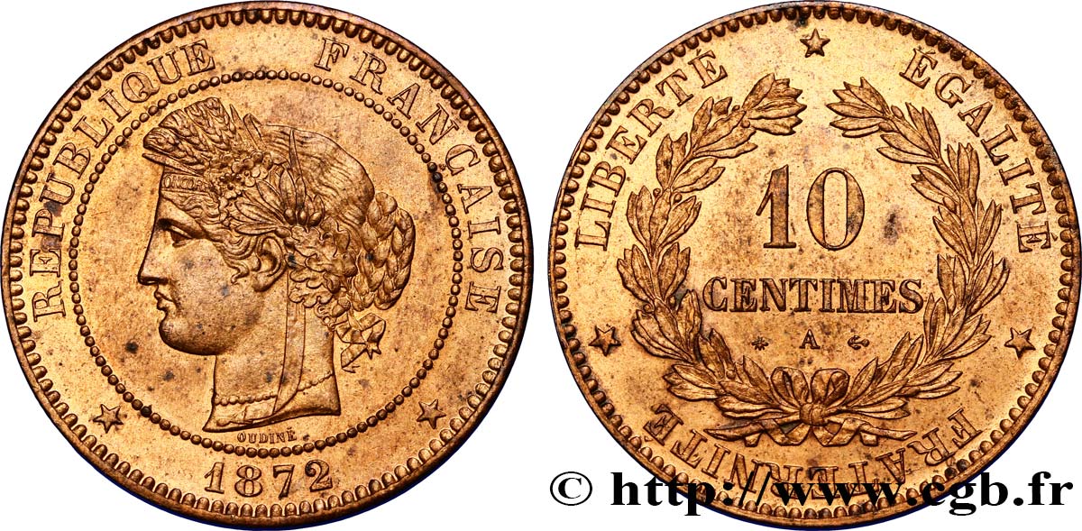 10 centimes Cérès 1872 Paris F.135/8 SPL58 