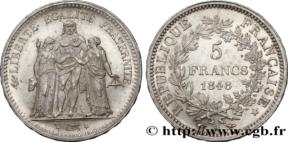 5 francs Hercule, IIe République 1848 Paris F.326/1 MS63 