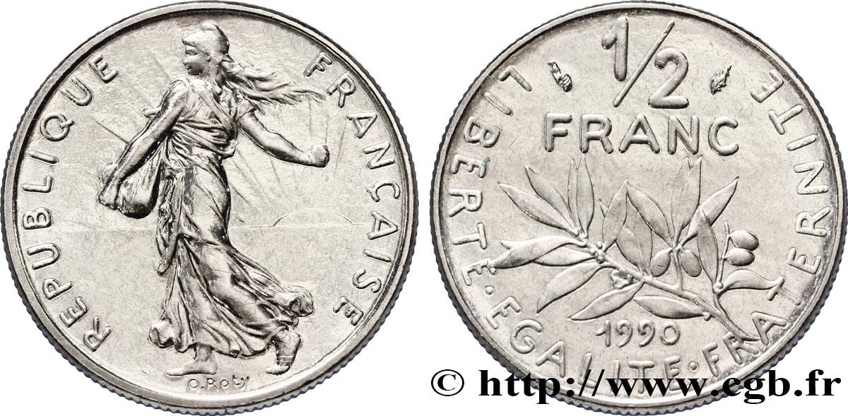 1/2 franc Semeuse 1990 Pessac F.198/29 MS66 