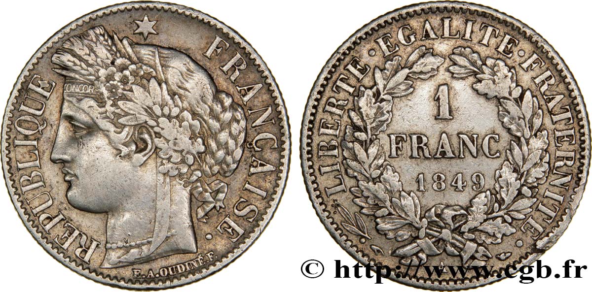 1 franc Cérès, IIe République 1849 Paris F.211/1 XF45 