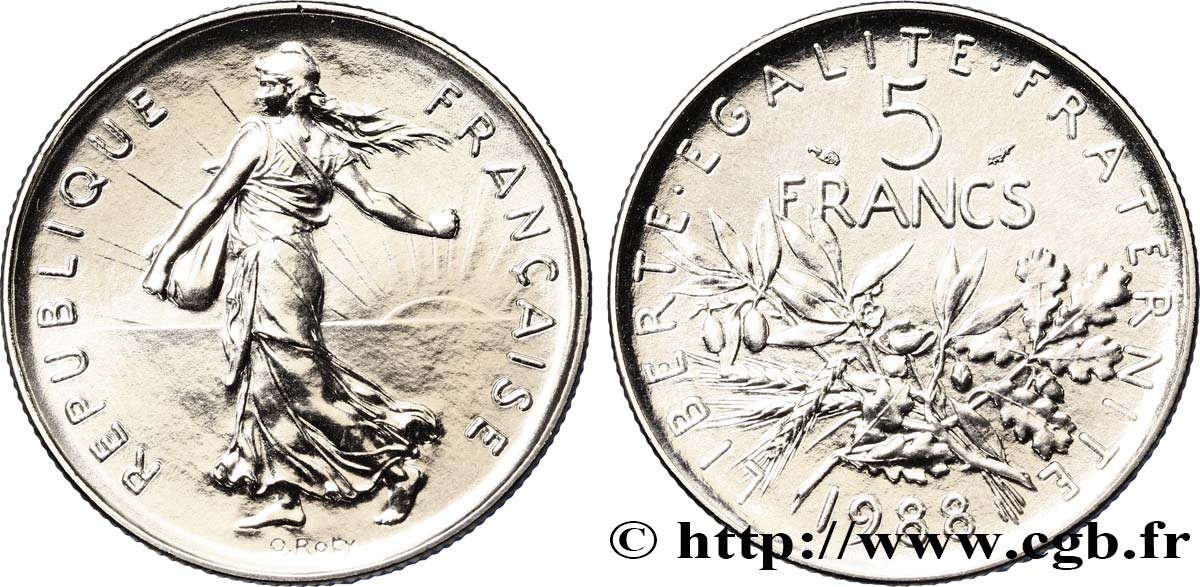 5 francs Semeuse, nickel 1988 Pessac F.341/20 ST67 