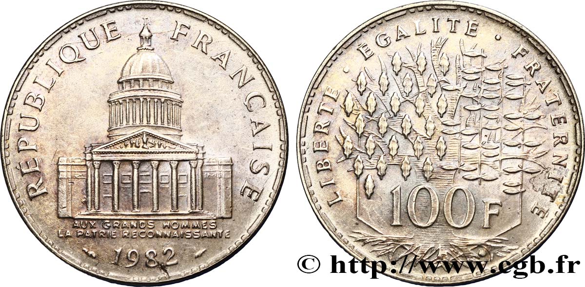 Faux de 100 francs Panthéon, désaxé à 4 heures 1982  F.451/2 var. SPL55 