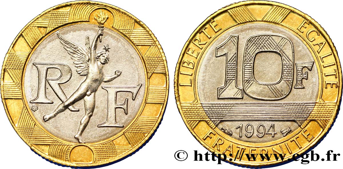 10 francs Génie de la Bastille, BU (Brillant Universel) 1994 Pessac F.375/11 fST63 