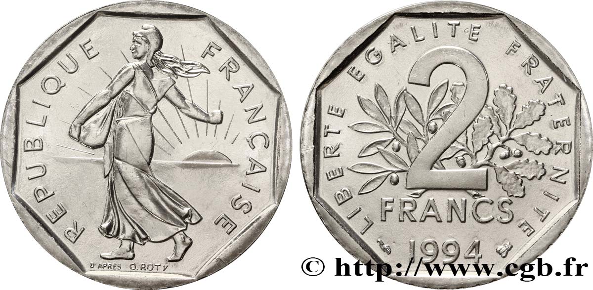 2 francs Semeuse, nickel, différent abeille 1994 Pessac F.272/22 FDC70 