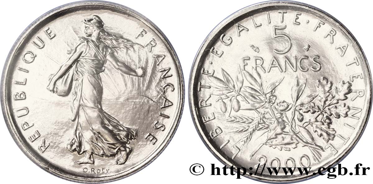 5 francs Semeuse, nickel, BU (Brillant Universel) 2000 Pessac F.341/36 MS68 