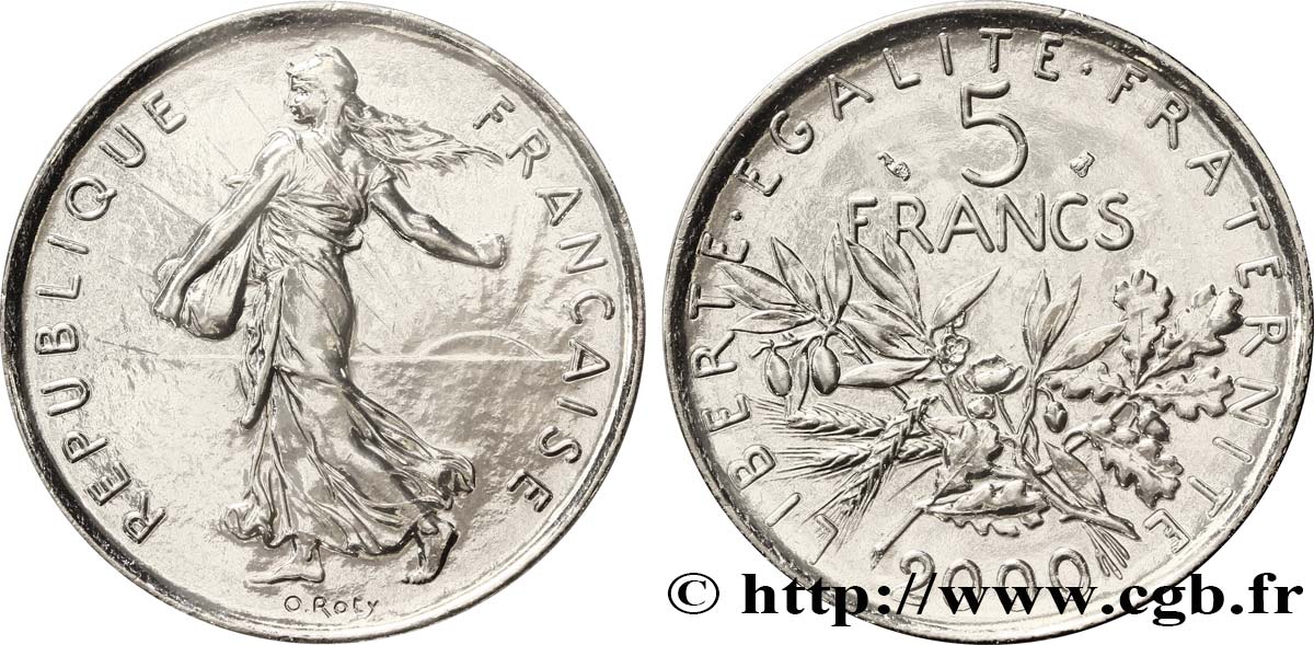 5 francs Semeuse, nickel, BU (Brillant Universel) 2000 Pessac F.341/36 ST68 