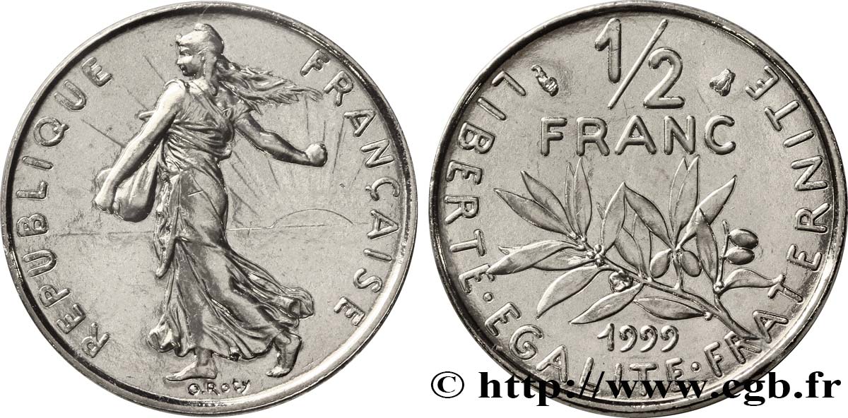 1/2 franc Semeuse, BU (Brillant Universel) 1999 Pessac F.198/42 MS68 