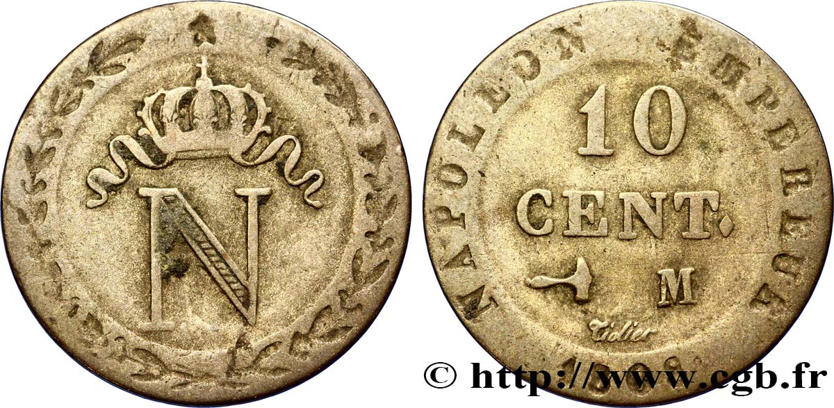 10 cent. à l N couronnée 1808 Toulouse F.130/7 BC25 
