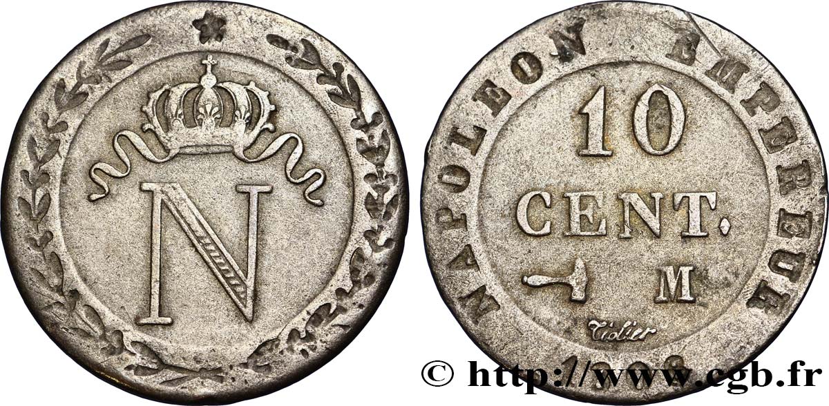 10 cent. à l N couronnée 1808 Toulouse F.130/7 TB35 