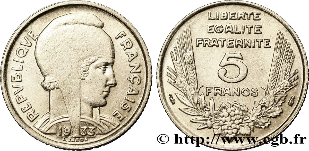 5 francs Bazor 1933  F.335/3 SPL55 