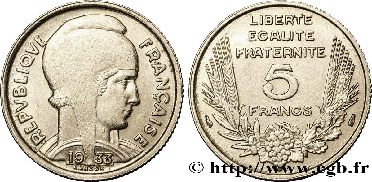 5 francs Bazor 1933  F.335/3 SS53 