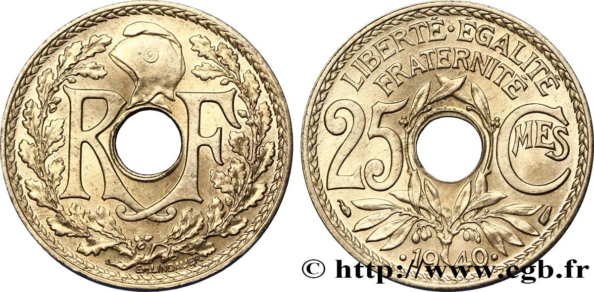 25 centimes Lindauer, maillechort 1940  F.172/4 ST65 