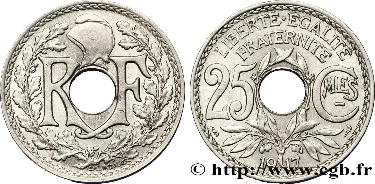 25 centimes Lindauer, Cmes souligné 1917 Paris F.170/5 AU58 