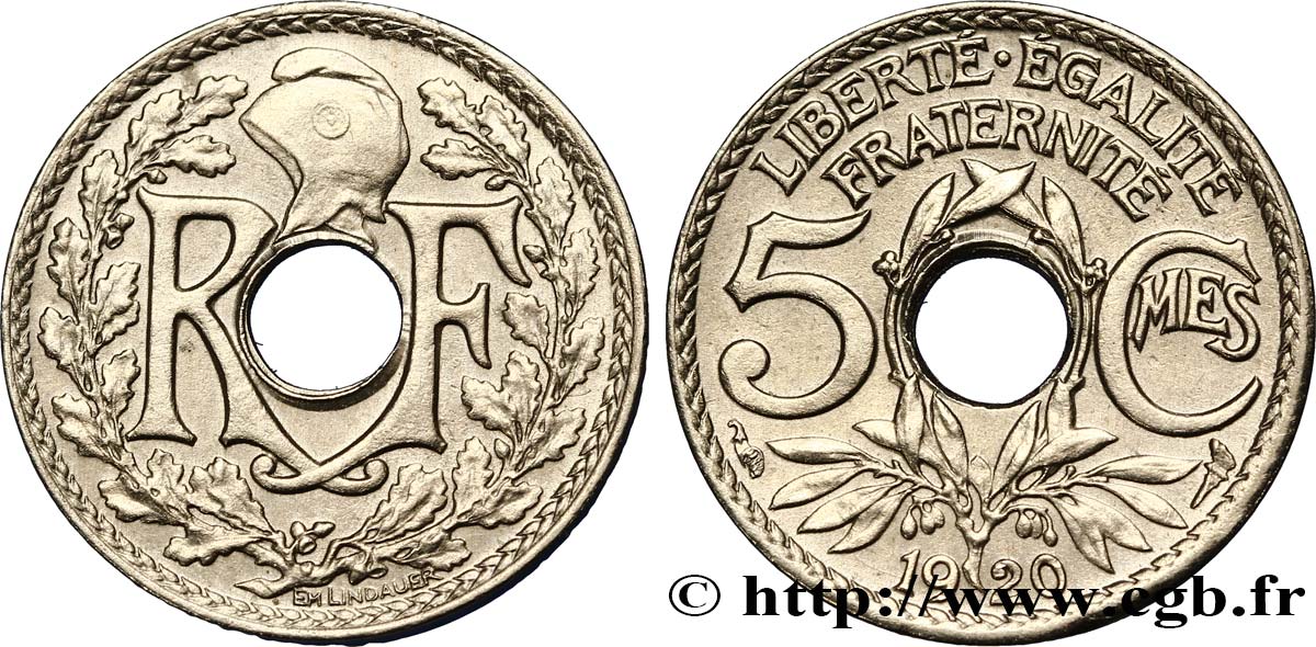 5 centimes Lindauer, petit module 1920  F.122/2 AU50 