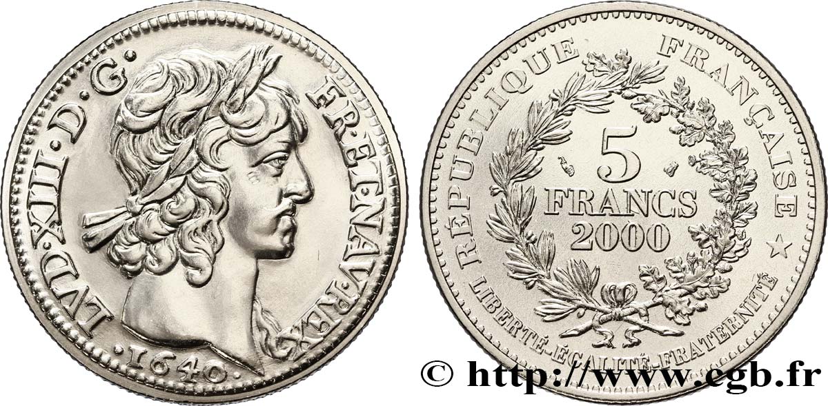 5 francs Louis d’or de Louis XIII 2000 Paris F9.352/1 MS68 