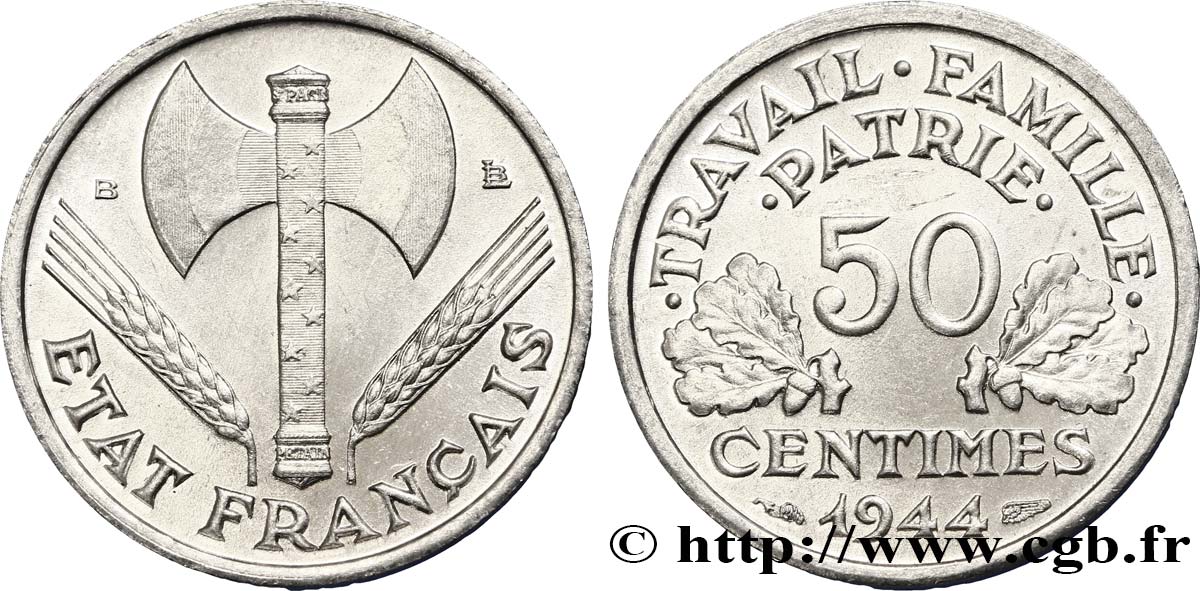 50 centimes Francisque, légère 1944 Beaumont-Le-Roger F.196/5 SUP62 